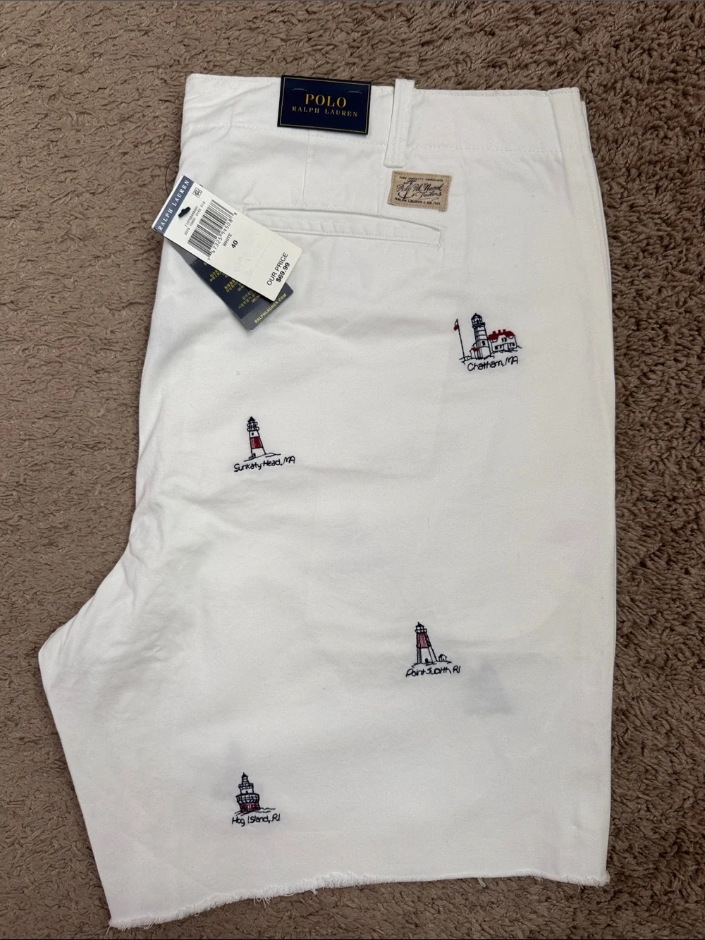 Polo by Ralph Lauren White Men's Flat-Front Lighthouse Embroidered Shorts - Picture 5 of 6